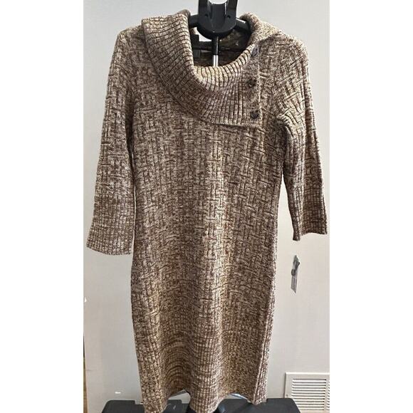 NWT Studio One Brown Cowl Neck Knit Dress Women's size L - Picture 1 of 5